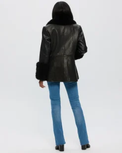 LEATHER JACKET WITH CASHMERE GOAT SHAWL COLLAR & CUFFS