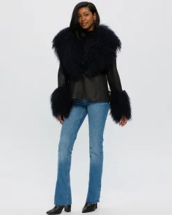 LEATHER JACKET WITH MONGOLIAN GOAT SHAWL COLLAR & CUFFS