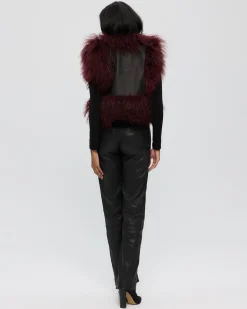 LEATHER VEST WITH MONGOLIAN GOAT TRIM