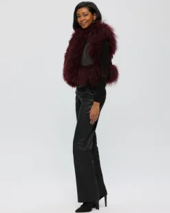 LEATHER VEST WITH MONGOLIAN GOAT TRIM