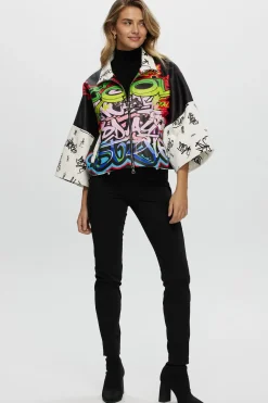 Leather Zip Jacket With Cropped Sleeves