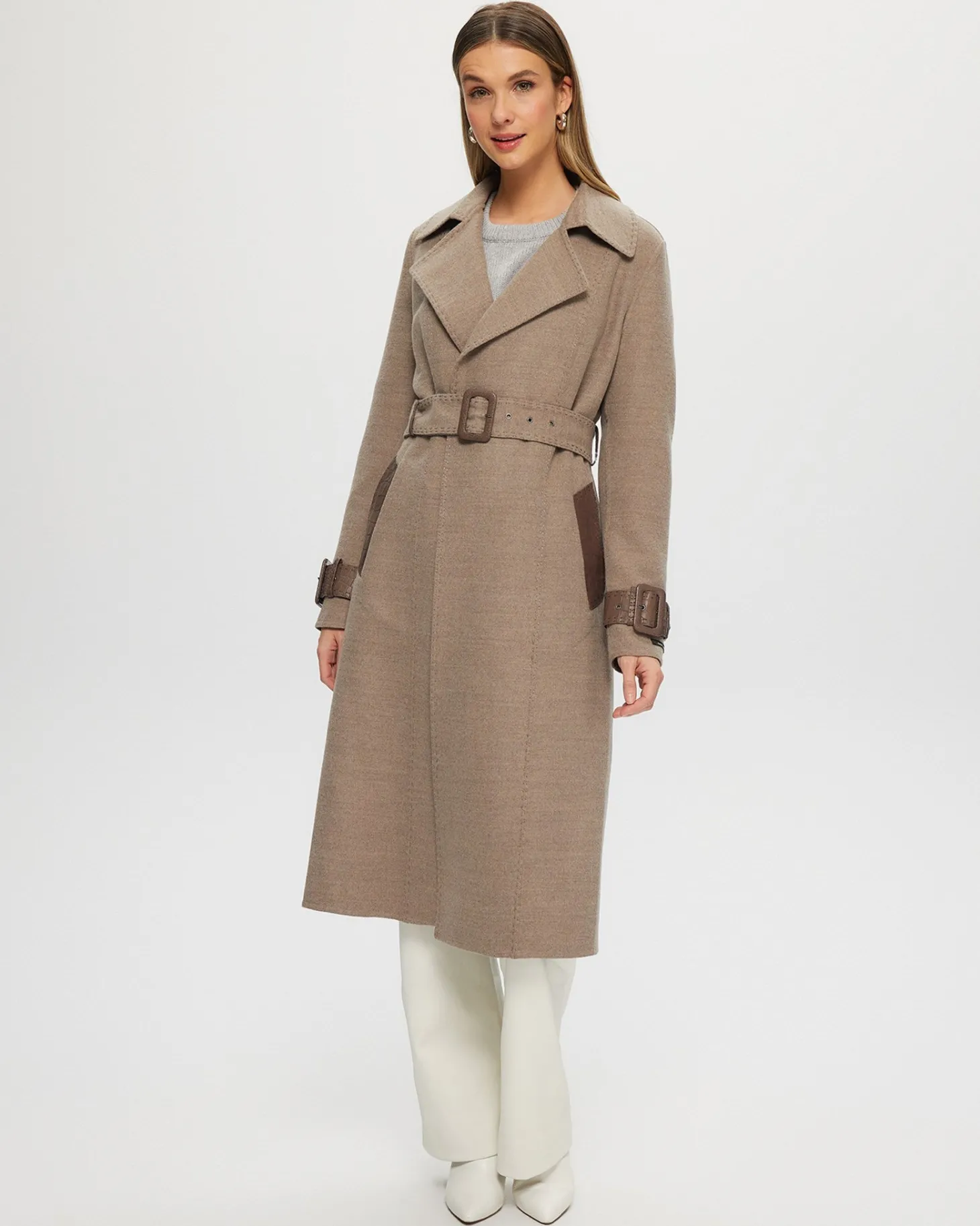Loro Piana Cashmere & Wool Trench Coat With Leather Trim