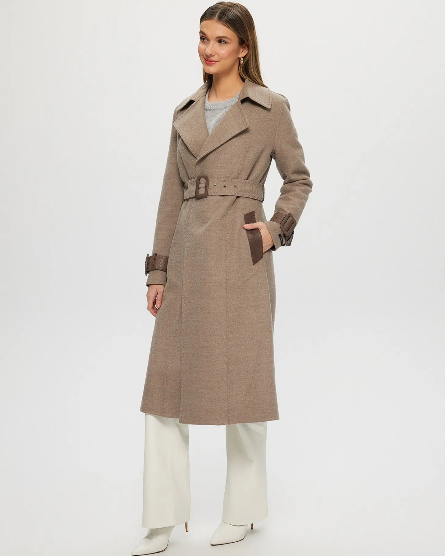 Loro Piana Cashmere & Wool Trench Coat With Leather Trim