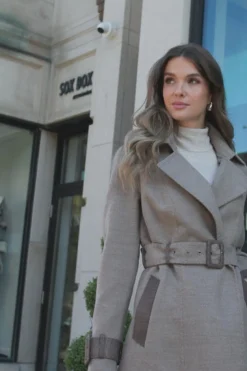 Loro Piana Cashmere & Wool Trench Coat With Leather Trim