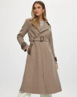 Loro Piana Cashmere & Wool Trench Coat With Leather Trim