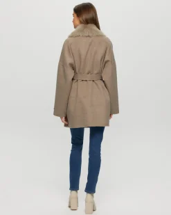 Loro Piana Cashmere & Wool Belted Jacket With Detachable Toscana Shearling Lamb Trim