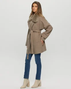 Loro Piana Cashmere & Wool Belted Jacket With Detachable Toscana Shearling Lamb Trim