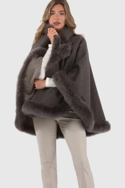 Loro Piana Cashmere & Wool Cape With Merinillo Shearling Lamb Trim