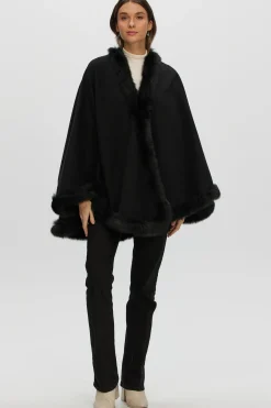Loro Piana Cashmere & Wool Cape With Merinillo Shearling Lamb Trim