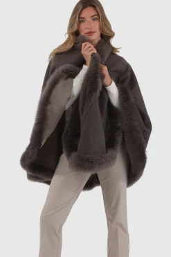 Loro Piana Cashmere & Wool Cape With Merinillo Shearling Lamb Trim