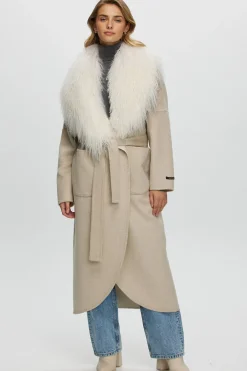 Loro Piana Cashmere & Wool Coat With Select Mongolian Shearling Lamb Collar, Belt