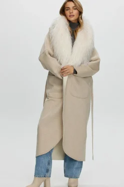 Loro Piana Cashmere & Wool Coat With Select Mongolian Shearling Lamb Collar, Belt