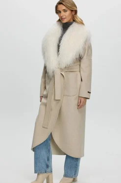 Loro Piana Cashmere & Wool Coat With Select Mongolian Shearling Lamb Collar, Belt