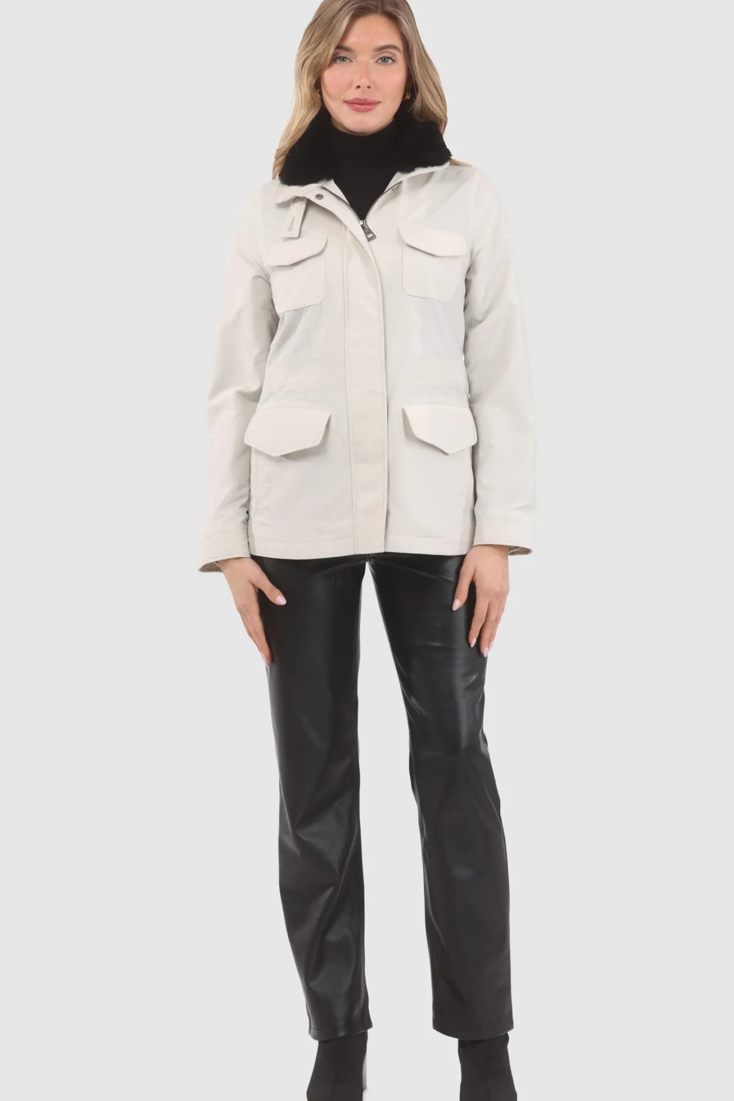 Loro Piana Storm System Lined Jacket With Detachable Select Shearling Lamb Collar, Concealed Hood