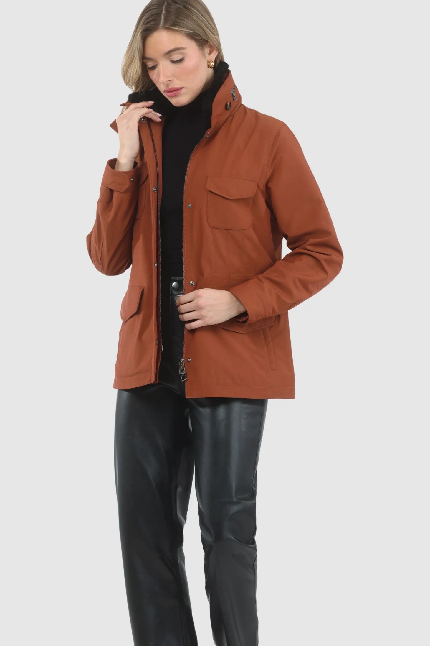 Loro Piana Storm System Lined Jacket With Detachable Select Shearling Lamb Collar, Concealed Hood