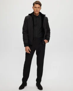 Men's Fabric Jacket With Lamb Lining And Detachable Hood