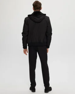 Men's Fabric Jacket With Lamb Lining And Detachable Hood