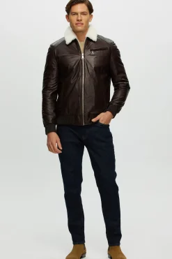 Men's Leather Jacket With Shearling Lamb