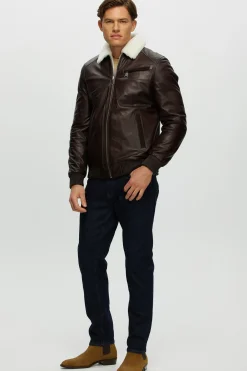 Men's Leather Jacket With Shearling Lamb