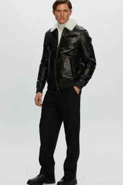 Men's Leather Jacket With Shearling Lamb