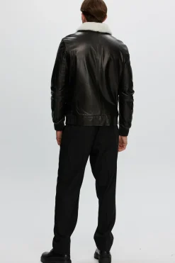 Men's Leather Jacket With Shearling Lamb