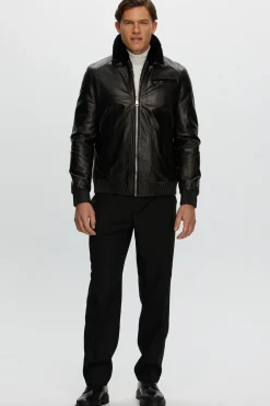 Men's Leather Jacket With Shearling Lamb
