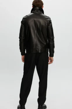 Men's Leather Jacket With Shearling Lamb