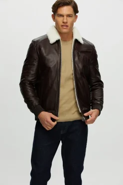 Men's Leather Jacket With Shearling Lamb