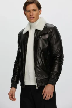 Men's Leather Jacket With Shearling Lamb