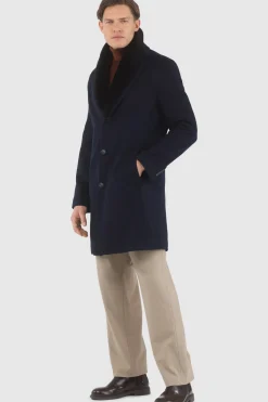 Men's Loro Piana Cashmere Short Coat With Detachable Select Shearling Lamb Collar