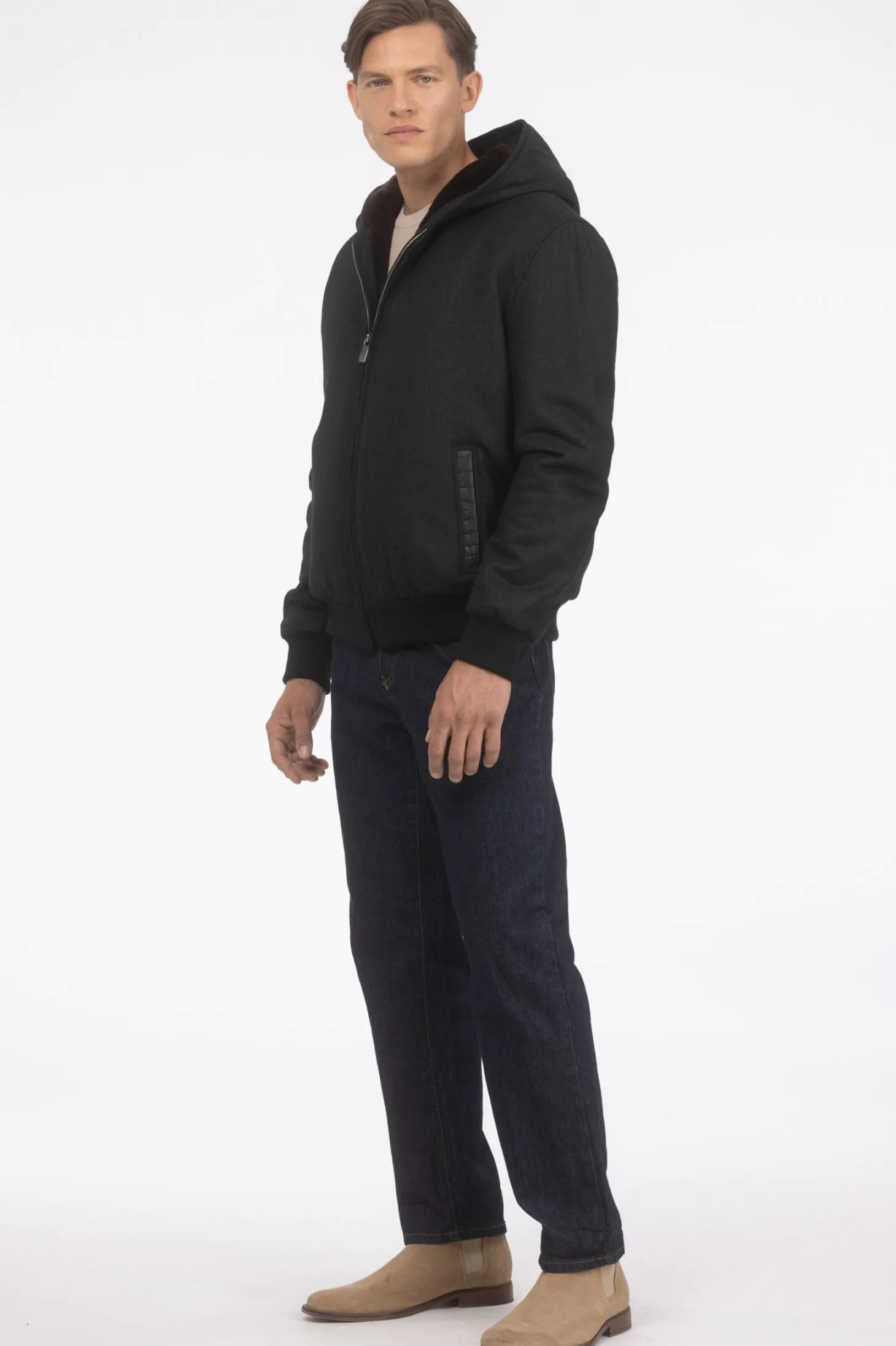 Men's Loro Piana Cashmere & Wool Jacket With Select Shearling Lamb Lining