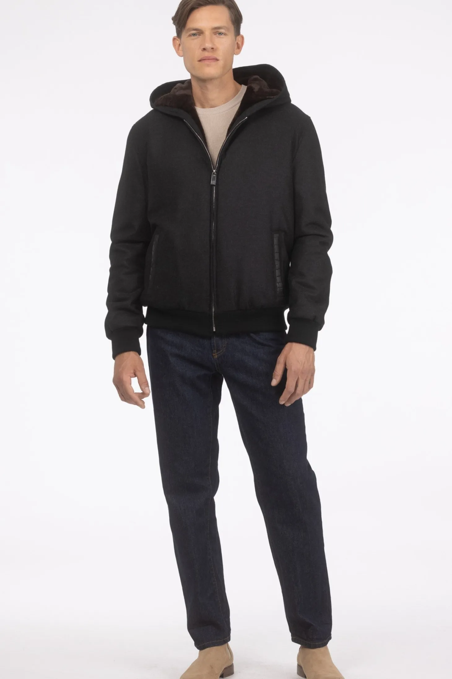 Men's Loro Piana Cashmere & Wool Jacket With Select Shearling Lamb Lining