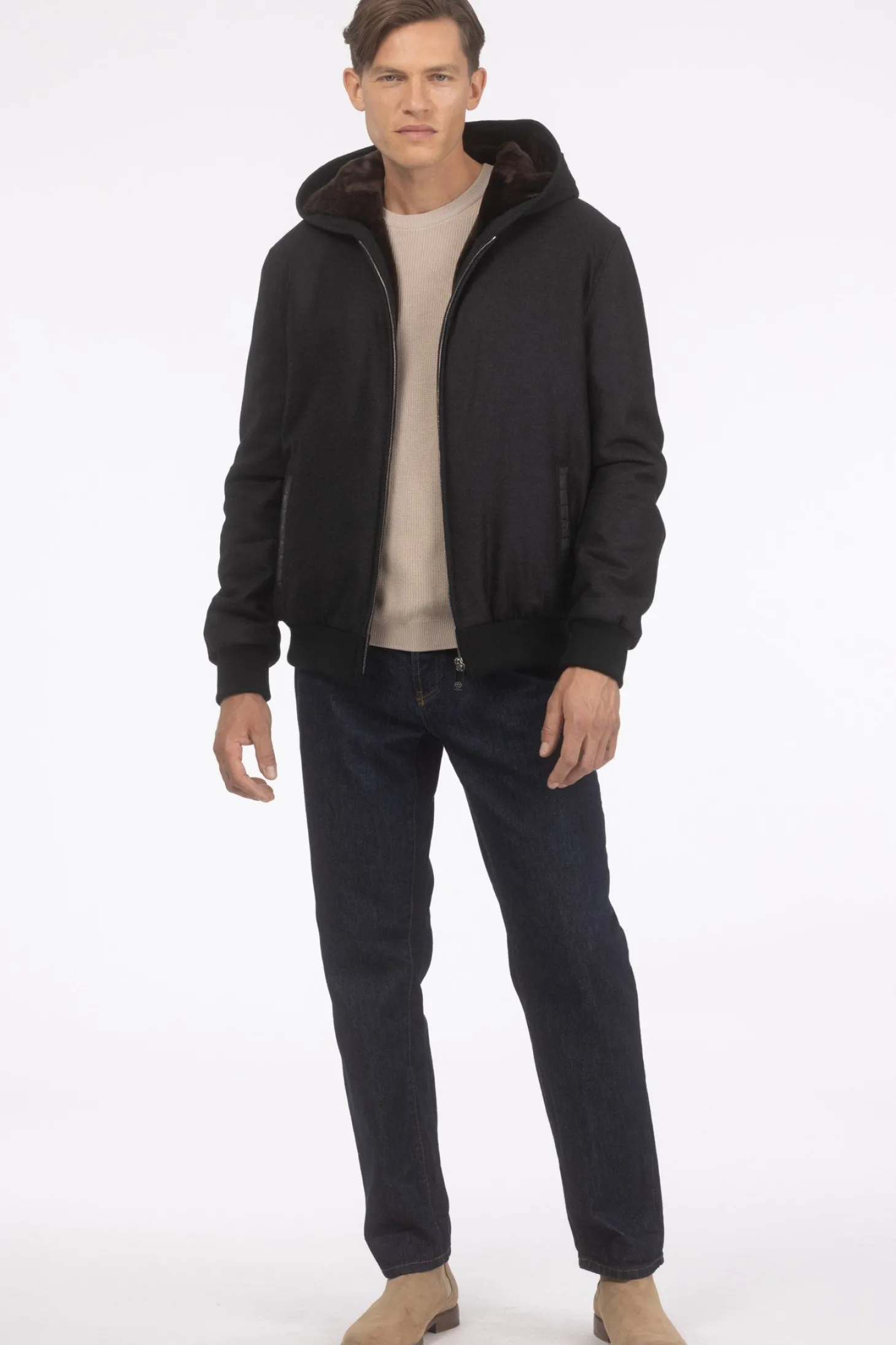 Men's Loro Piana Cashmere & Wool Jacket With Select Shearling Lamb Lining