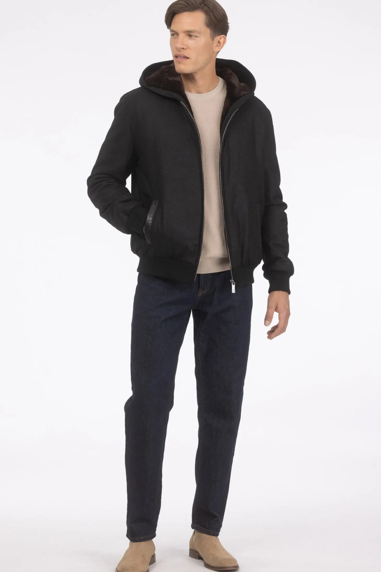 Men's Loro Piana Cashmere & Wool Jacket With Select Shearling Lamb Lining