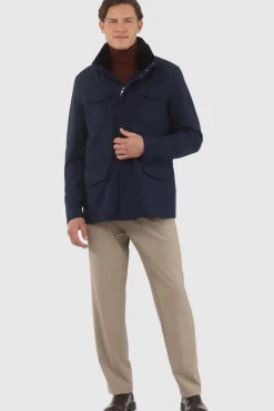 Men's Loro Piana Storm System Lined Jacket W/ Det. Shearling Lamb Collar, Concealed Hood