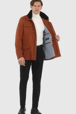 Men's Loro Piana Storm System Lined Jacket W/ Det. Shearling Lamb Collar, Concealed Hood