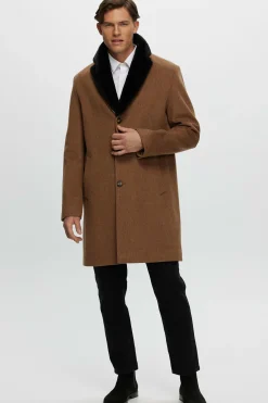 Men's Loro Piana Wool Short Coat With Select Shearling Lamb Collar