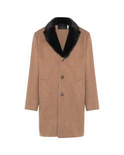 Men's Loro Piana Wool Short Coat With Select Shearling Lamb Collar
