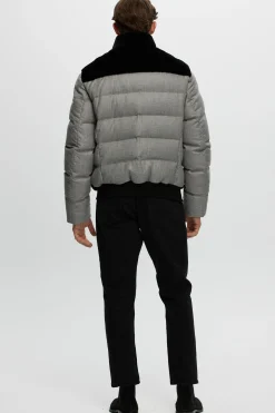 Men's Merino Shearling Lamb Bomber Jacket With Loro Piana Cashmere & Wool Quilted Down Sleeves And Back