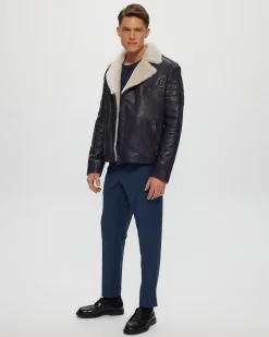 MENS NAPPA MOTO JACKET WITH SHEARLING LAMB LINING