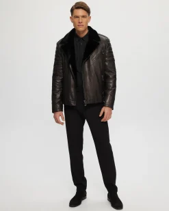 MENS NAPPA MOTO JACKET WITH SHEARLING LAMB LINING