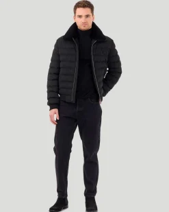 Men's Quilted Wool Jacket With Detachable Select Shearling Lamb Collar