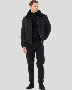 Men's Quilted Wool Jacket With Detachable Select Shearling Lamb Collar
