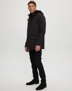 Men's Select Shearling Lamb Lined Parka With Leather Trim And Detachable Select Shearling Lamb Collar And Hood