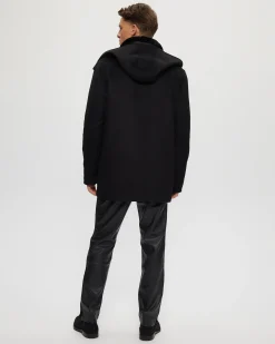 Men's Wool Parka With Detachable Hood And Shearling Lamb Collar