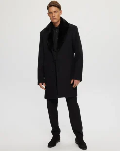 Men's Wool Short Coat With Detachable Merino Shearling Lamb Collar