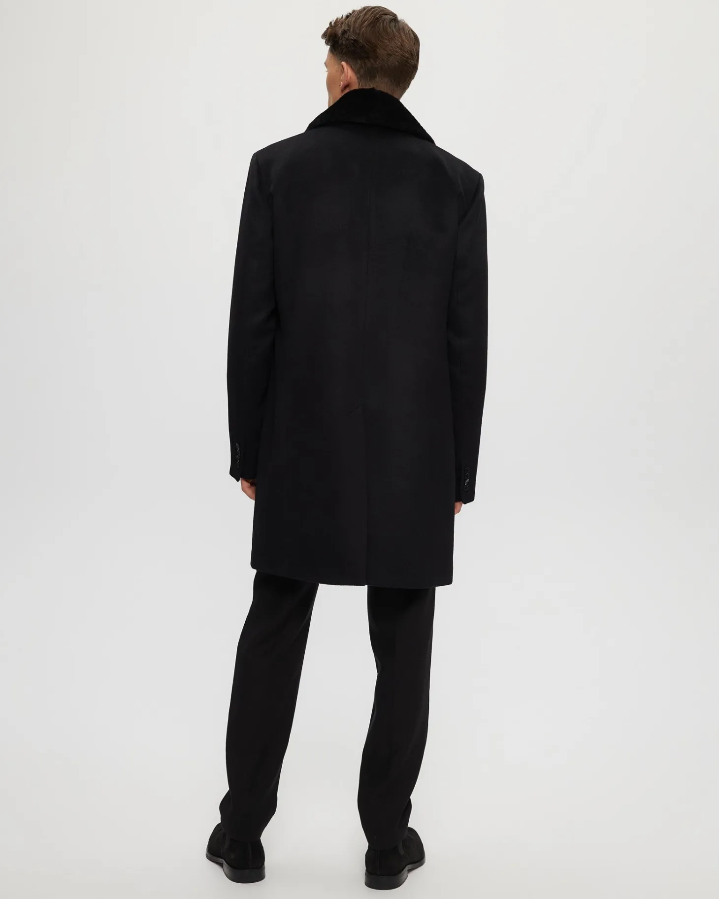 Men's Wool Short Coat With Detachable Merino Shearling Lamb Collar