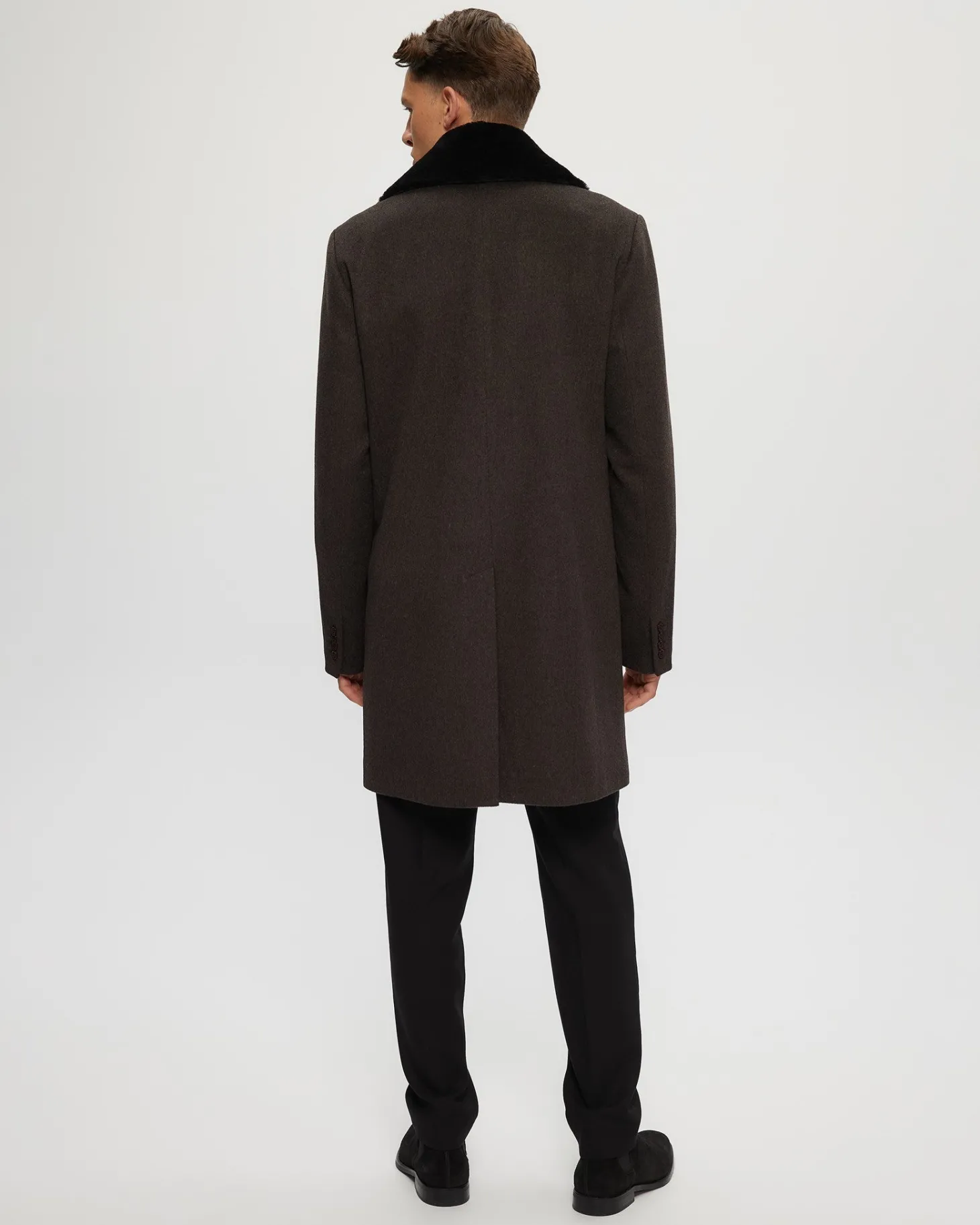 Men's Wool Short Coat With Detachable Merino Shearling Lamb Collar