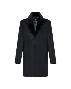 Men's Wool Short Coat With Detachable Merino Shearling Lamb Collar