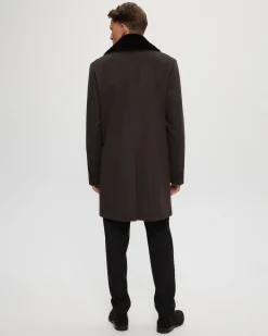 Men's Wool Short Coat With Detachable Merino Shearling Lamb Collar